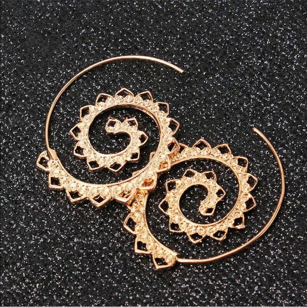 🎉HP🎉 Tribal Gold Boho Hoop Earrings! - Picture 3 of 4
